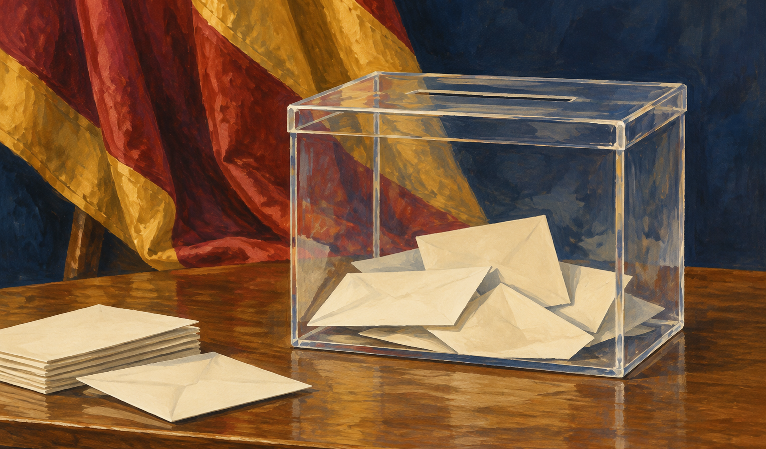 Ilustración editorial original sobre candidaturas electorales. No es una imagen de los candidatos ni de una votación real.