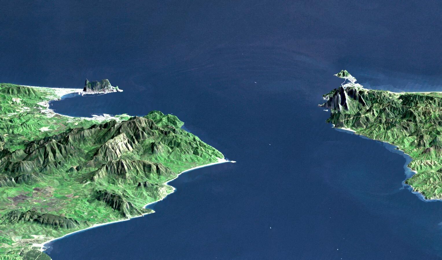 Vista en perspectiva del Estrecho de Gibraltar, entrada del Mediterráneo desde el Atlántico