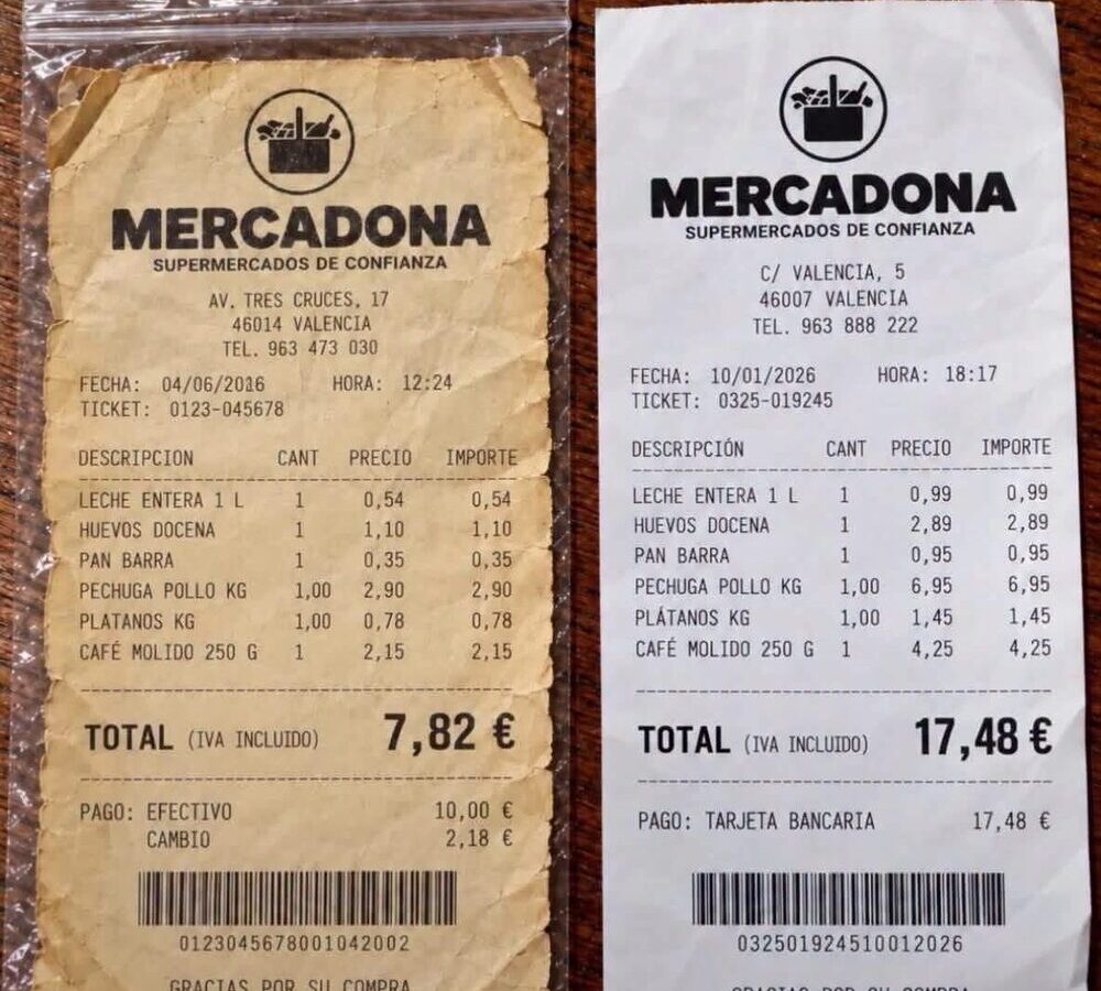 Tickets de Mercadona de 2016 y 2026